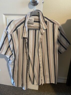 Goodfellow & Co Men’s Short-Sleeve Striped Button-Up Shirt - Beige, Gray, Cream